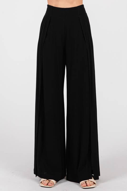 Final Touch - Wholesale Pants - Women's - Solid Front Slit Wide Leg Pants - VP36156