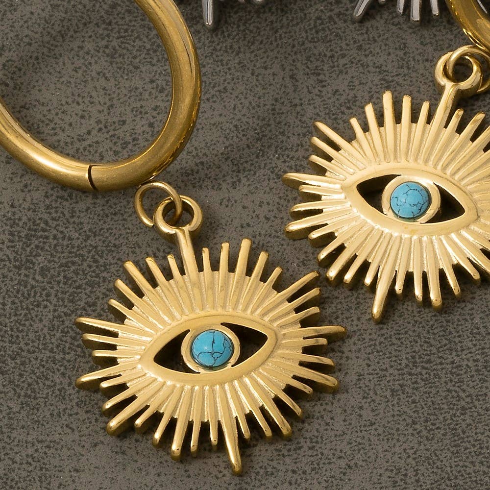 Fame Accessories - Wholesale Dangle Earrings - Gold Dipped Evil Eye Sun Drop Earrings2