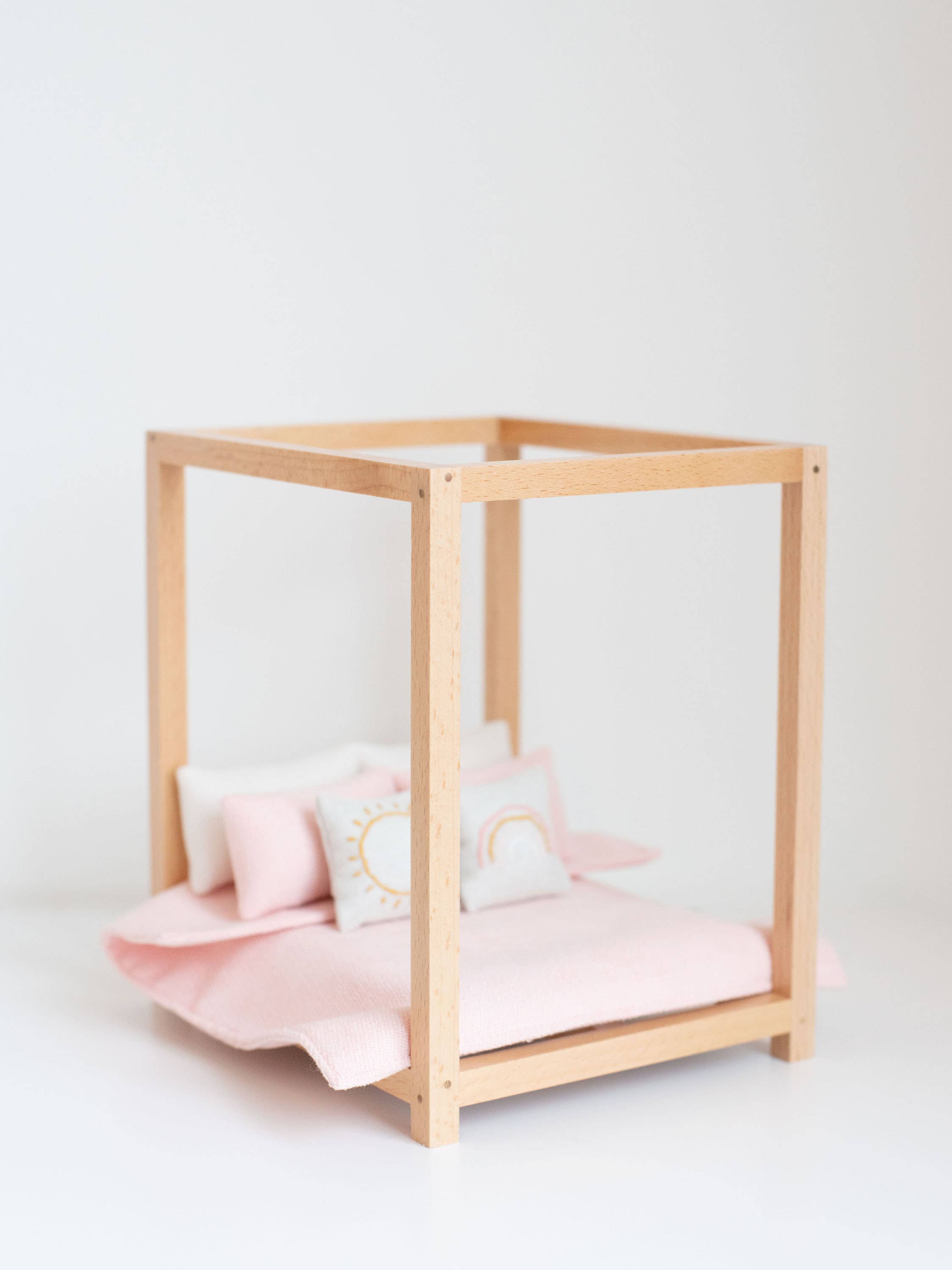 Macy Mae Dollhouse Designs - Wholesale Doll - Kids - Four Poster Bed + Mattress | Natural Wood5