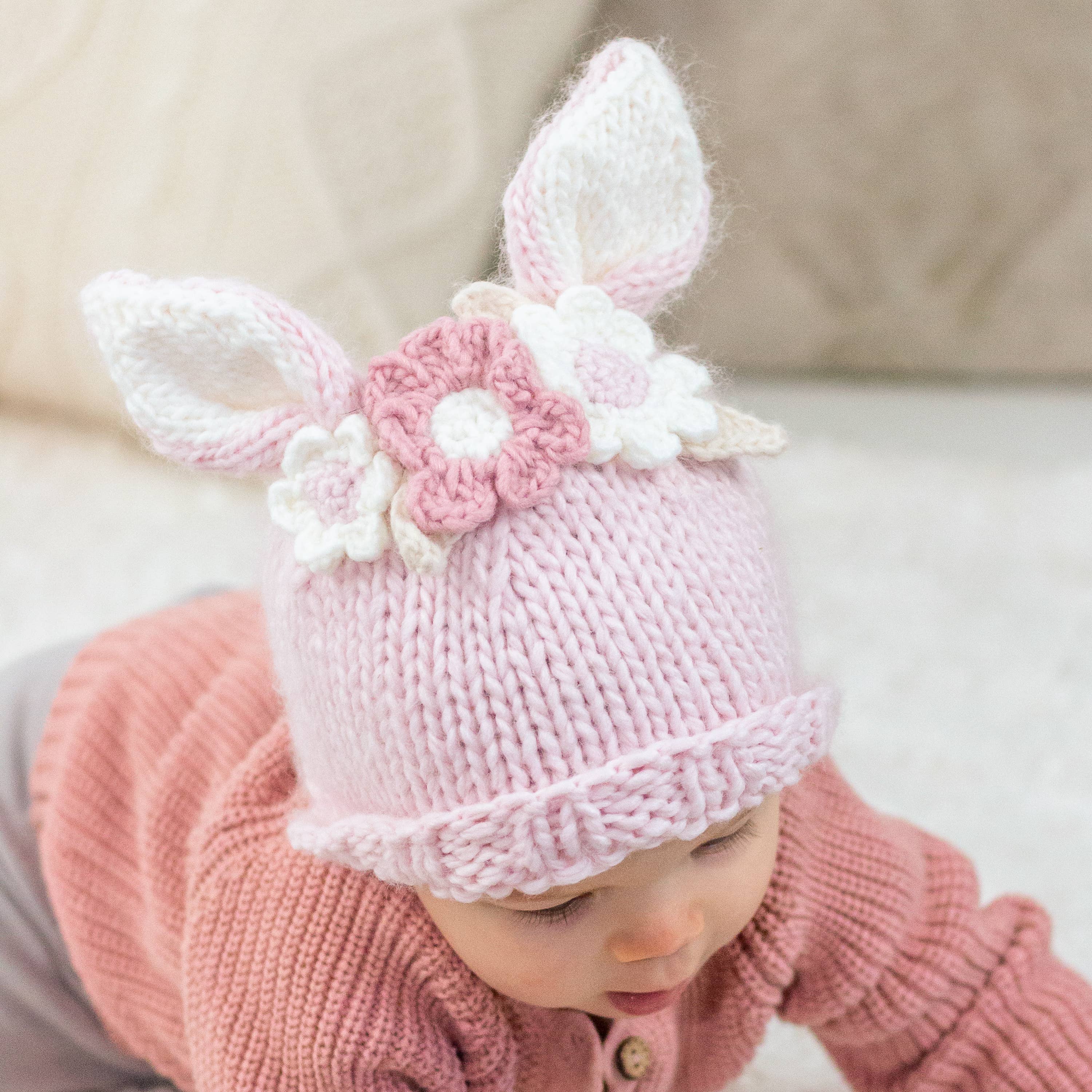 Huggalugs - Wholesale Beanie - Kids - Flower Bunny Beanie Blush Mono Beanie Baby & Kids1