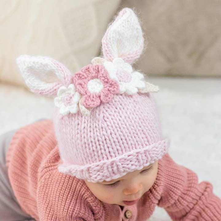 Huggalugs - Wholesale Beanie - Kids - Flower Bunny Beanie Blush Mono Beanie Baby & Kids1