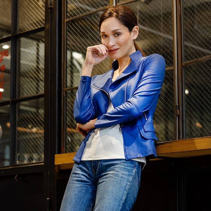 cobalt blue JK75 - Liquid Leather â„¢ Biker Jacket for wholesale on Faire