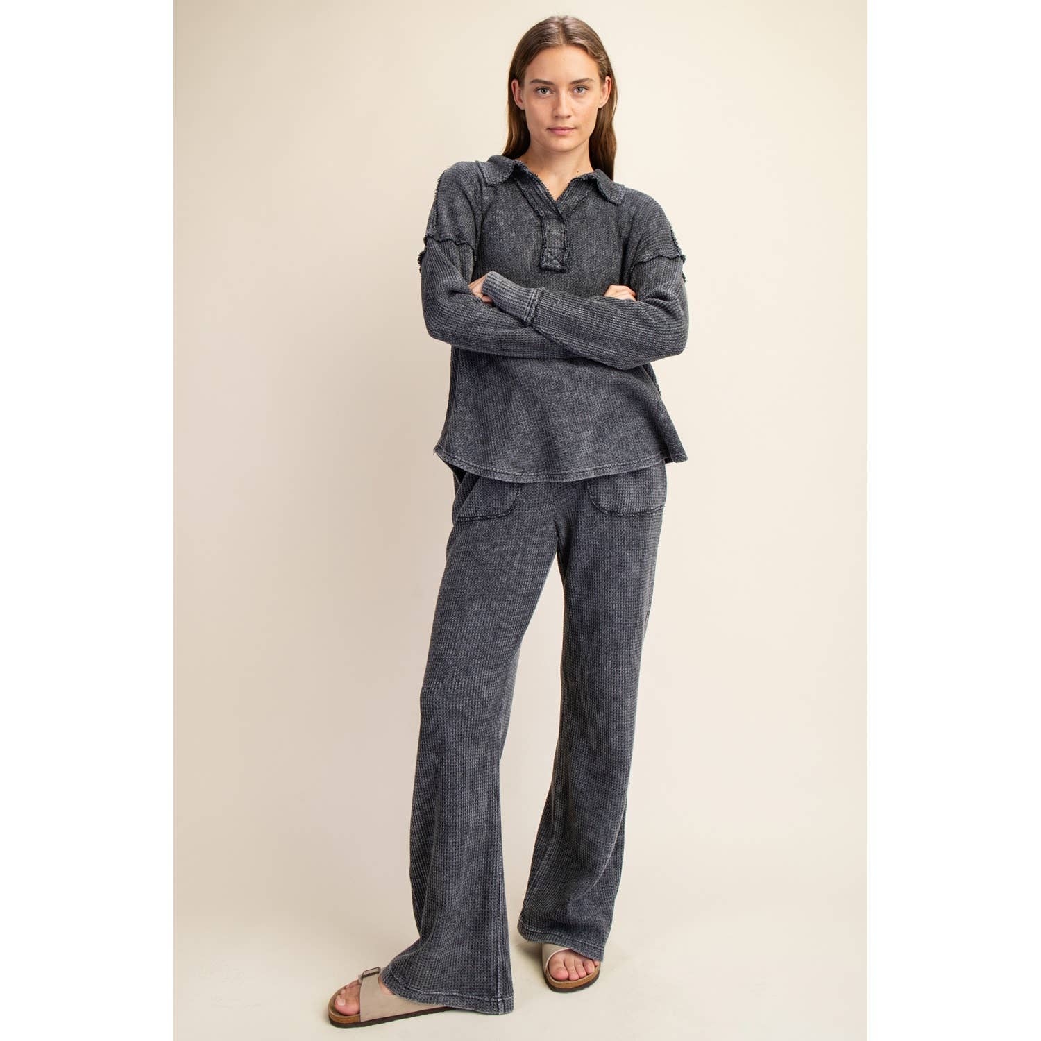 Rae Mode - Wholesale Athletic Top - Women's - MINERAL WASHED WAFFLE POLO SWEATSHIRT25