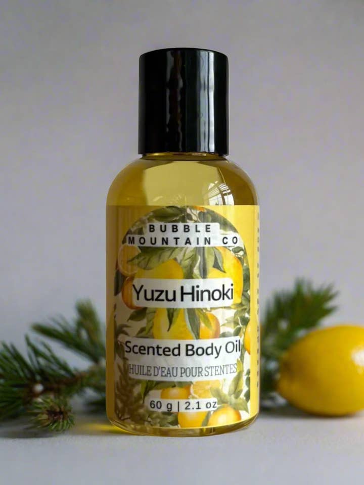 Yuzu Hinoki Body Oil for wholesale by Bubble Mountain Co