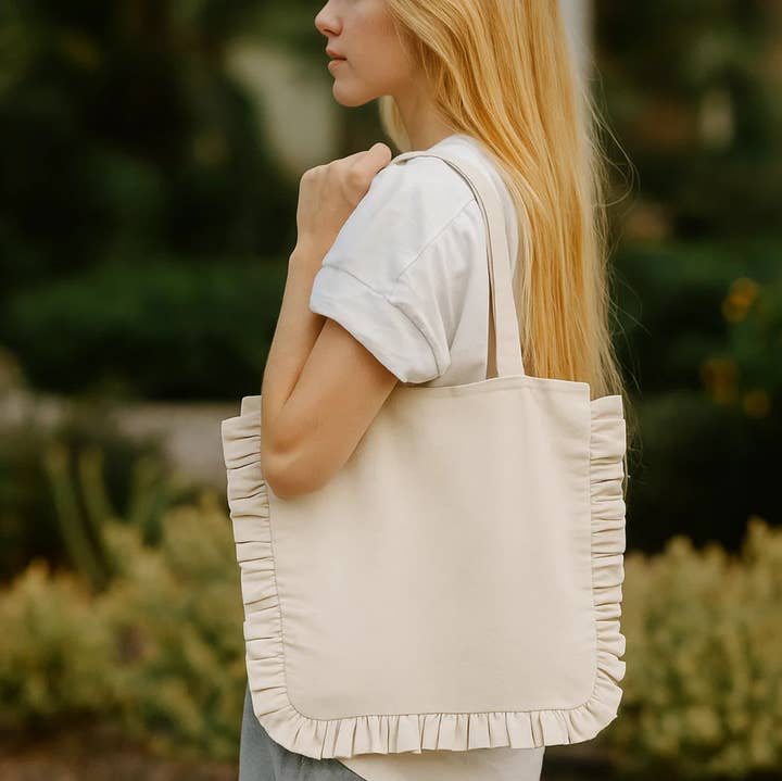 House of Kraft - Wholesale Tote Bag - Women's - Canvas Ruffle Tote | Canvas Tote Bag | Unbranded Canvas Tote11