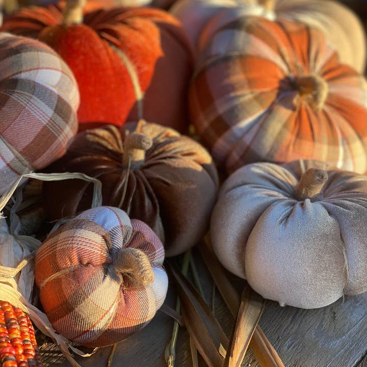 Collins Painting & Design - Wholesale Decorative Tabletop Object - CF-3174 - XL Autumn Plaid Fall Fabric Pumpkin