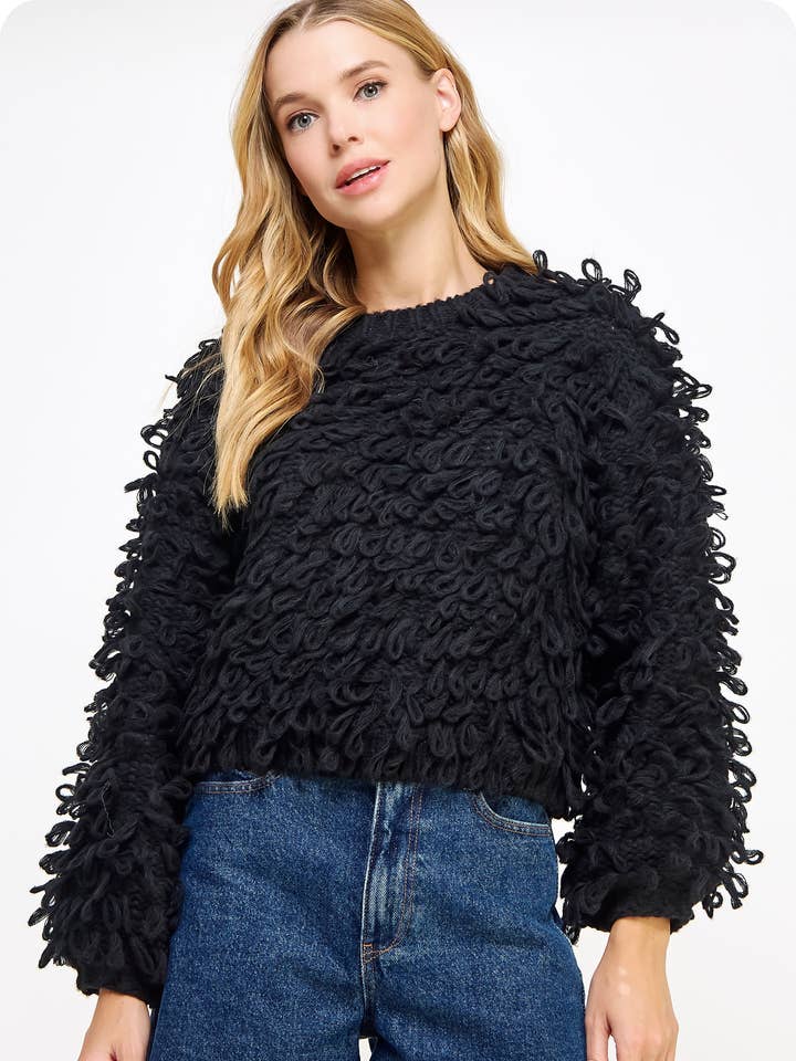Strut & Bolt - Wholesale Tunic Sweater - Women's - Knitted Fringe Shaggy Sweater