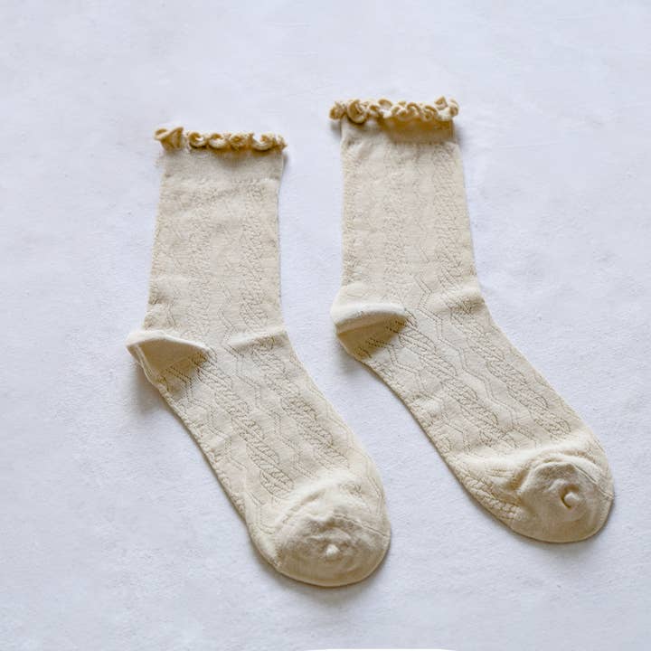 Happy Knits – wholesale Socks – Women's – Women's Ruffle Mesh Cotton Socks - Retro & Breathable