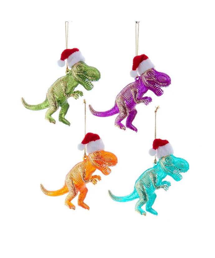 Kurt S. Adler, Inc. - Wholesale Ornament - 3.7" Colorful Dinosaurs W/Santa Hat 4 Assorted