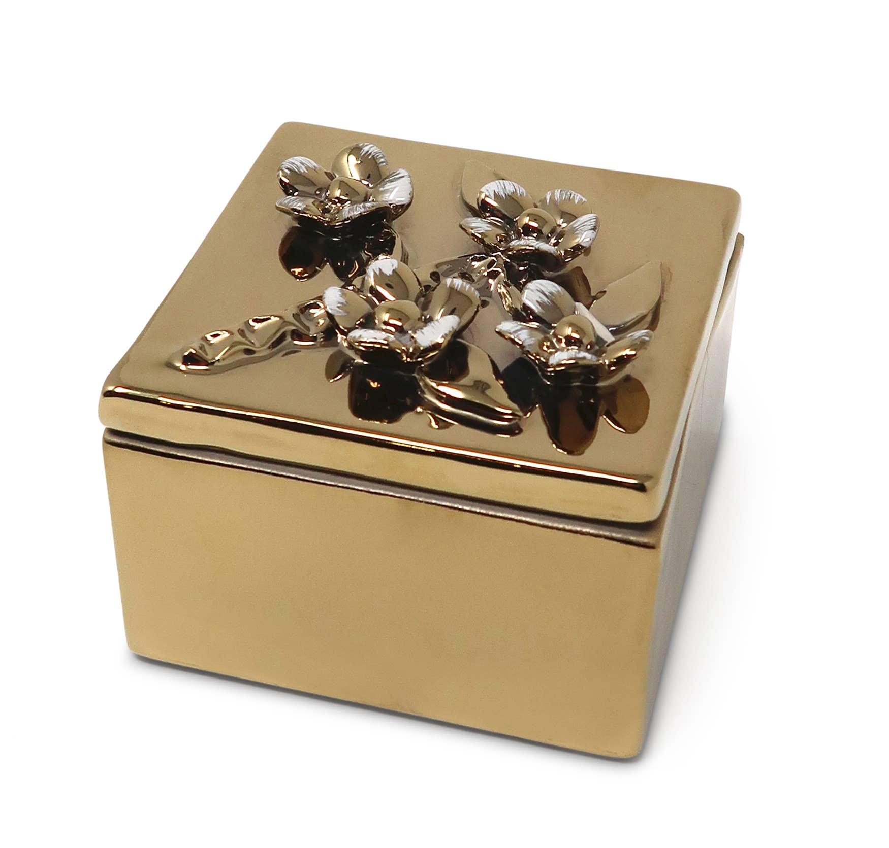 VIVIENCE - Wholesale Decorative Box - Square Gold Decorative Box With Flower Design on the Lid3