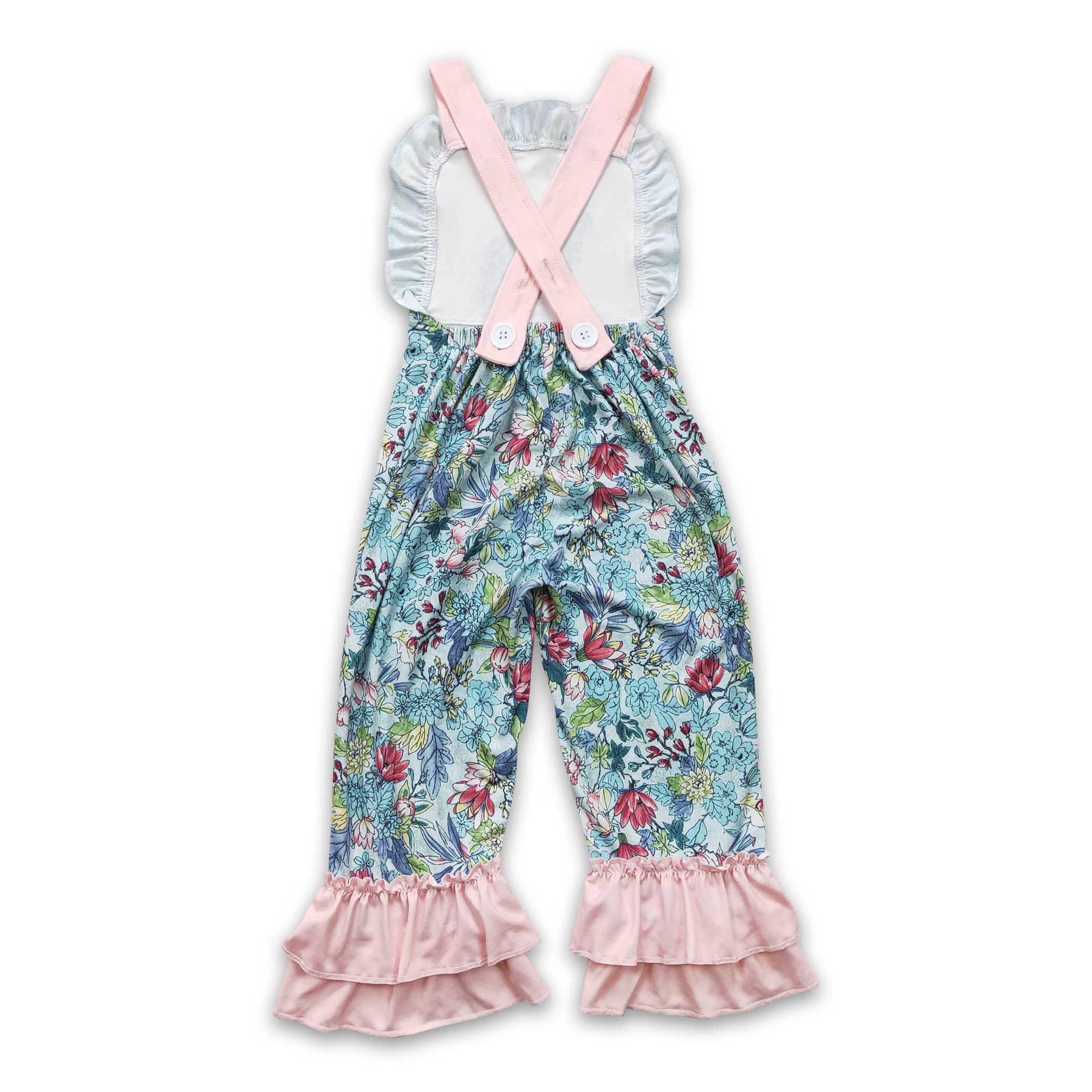 Yawoo Garments - Wholesale Overalls - Kids - Floral bunny baby girls ruffle easter overalls1
