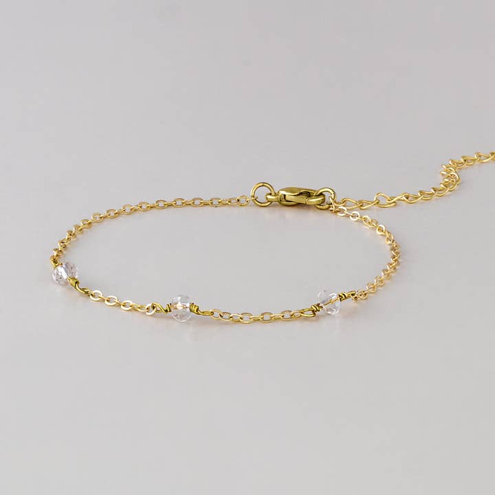 IVY Minimalist Bracelet with faceted clear glass beads for wholesale by Allie and Posie