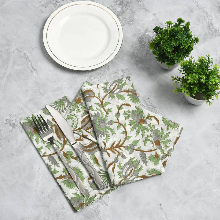 Cotton Cloth Napkins - Mint Leaf for wholesale by Cotton Print Club