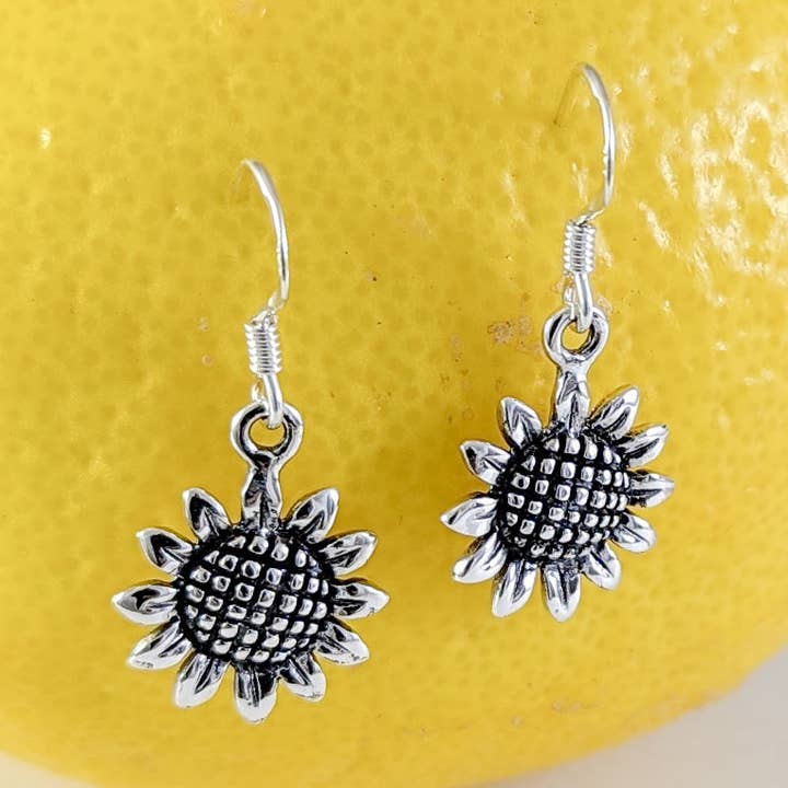 The Green Gecko - Vente Boucles d'oreilles pendantes - Boucles d'oreilles tournesol en argent sterling0