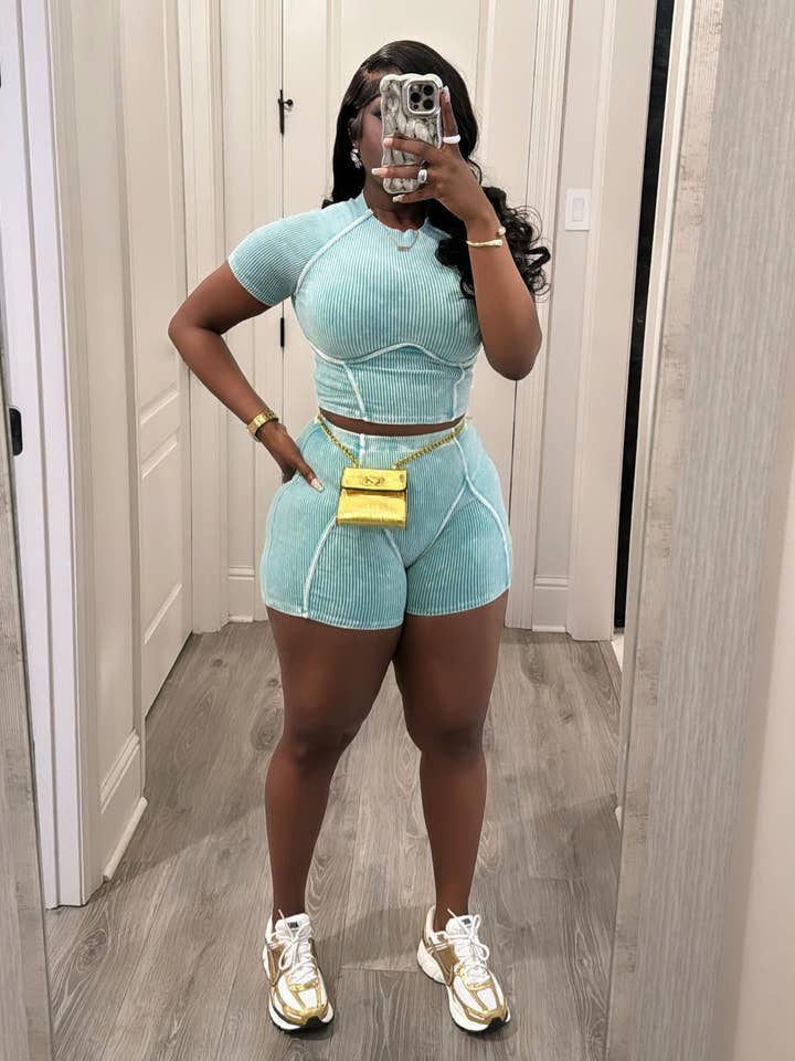 MB Fashion Wholesale - Wholesale Top & Short Set (NOT Loungewear) - Women's - MB FASHION WASHED RIBBED HIGH QUALITY SHORTS 2 PCS SET 4020LY7