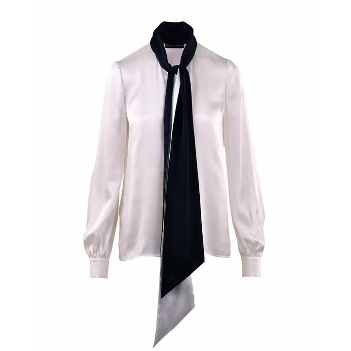 Ivory Silk Tie Blouse for wholesale by HottieandLord