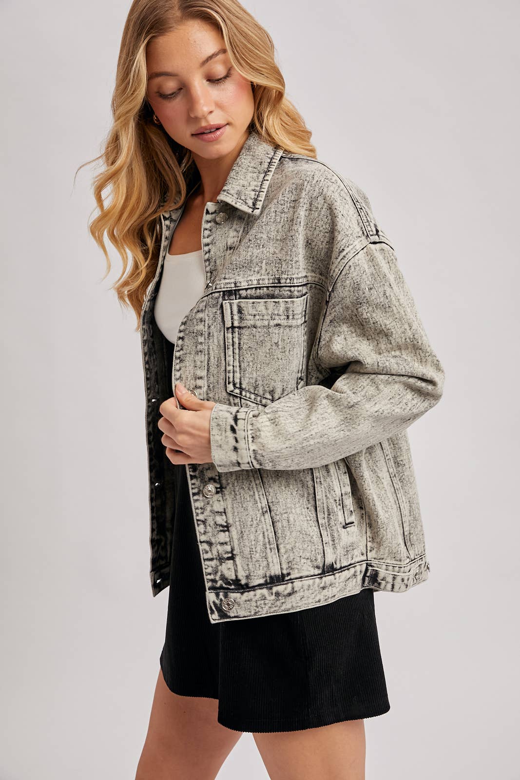 Bluivy - Venta al por mayor Cazadora vaquera - Mujer - Chaqueta oversized de mezclilla con botones13