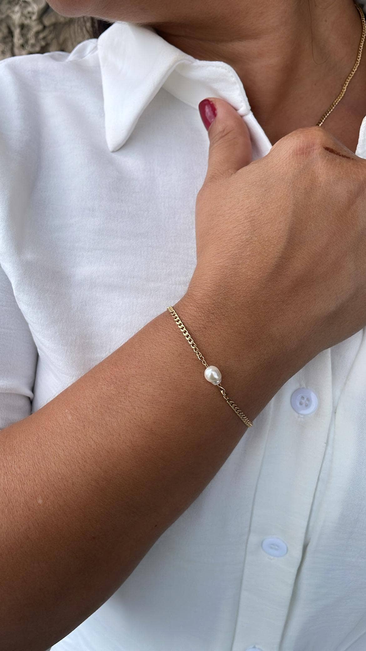 Milie - Vendita all'ingrosso Parure di gioielli - Catena a maglia cubana 18k GF, girocollo di perle e braccialetto6