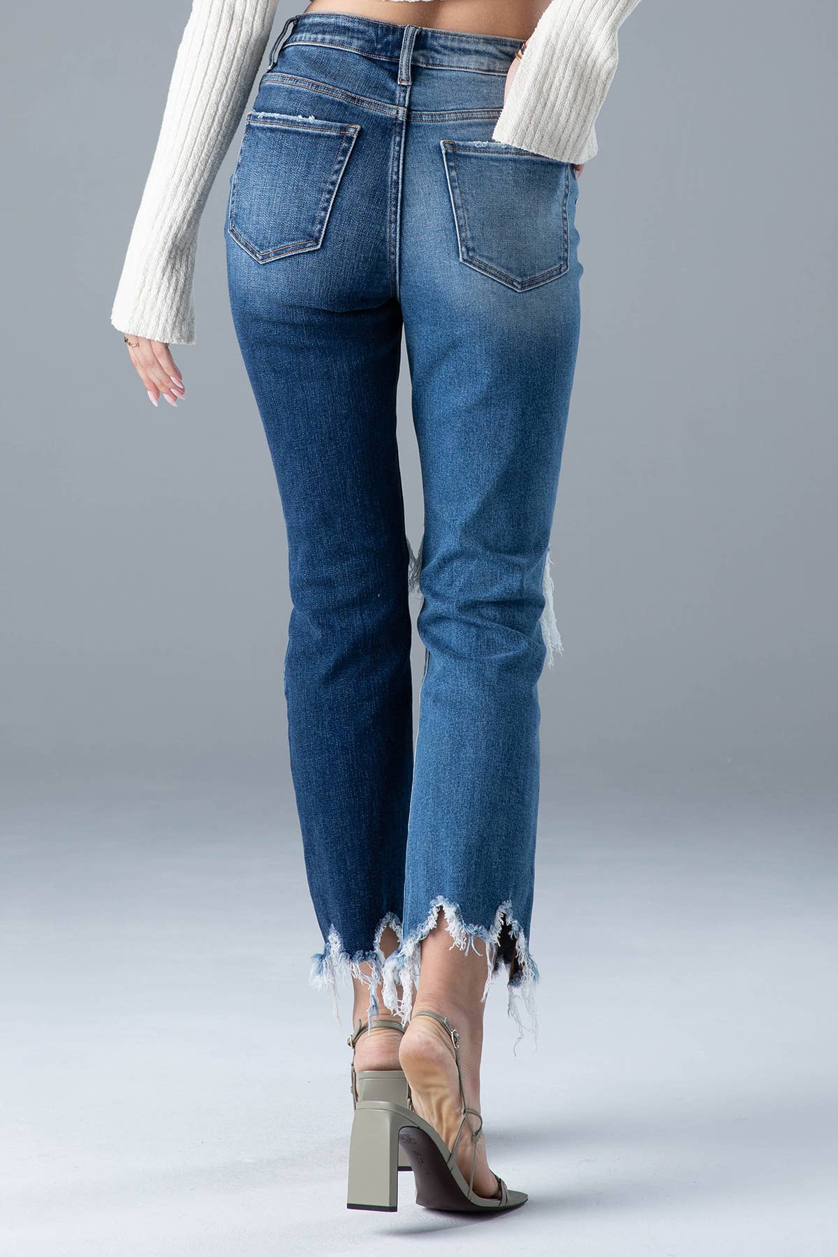 Ceros Jeans - Vente Jean – femme - Denim droit bicolore Distress taille haute pour femmes, automne3