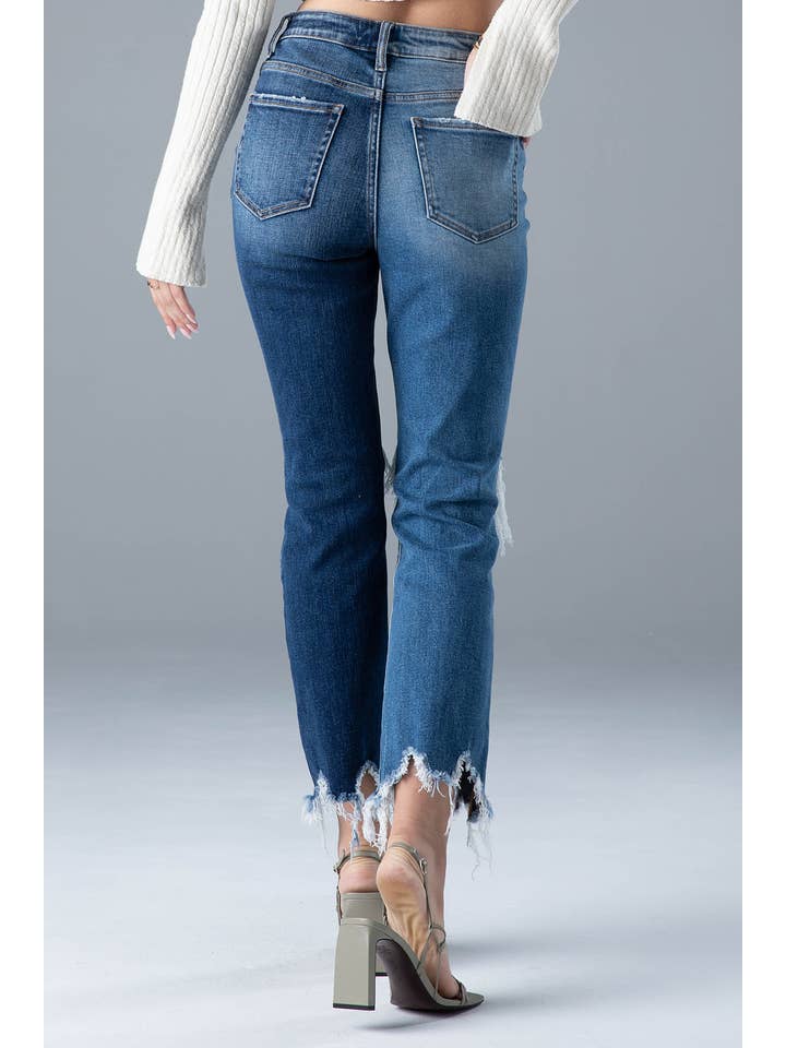 Ceros Jeans - Vente Jean – femme - Denim droit bicolore Distress taille haute pour femmes, automne3