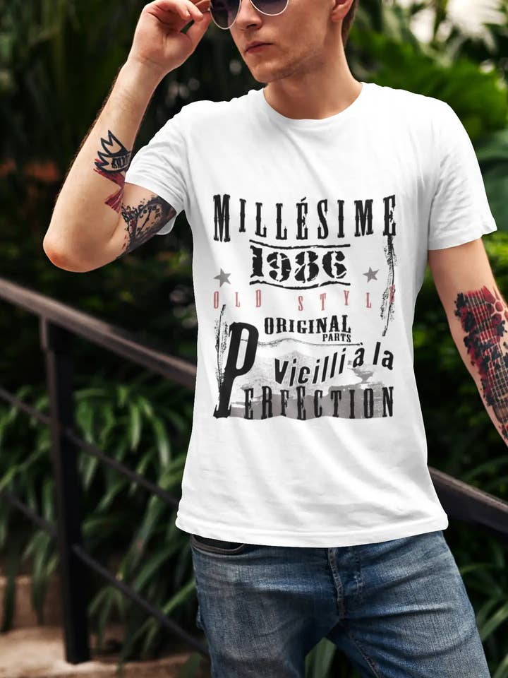 1986, regalos de cumpleaños para él, camisetas de cumpleaños, camiseta de manga corta con cuello redondo para hombre, FR Vintage White para hombre 00135 para venta al por mayor de ULTRABASIC