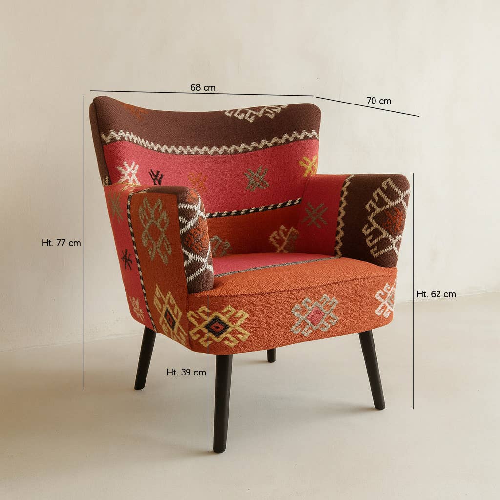 Now's Home - Vente Chaises - FAUTEUIL EN KILIM BRODÉ MAIN MULTICOLORE 68X70X77.5 CHAQUIRA4