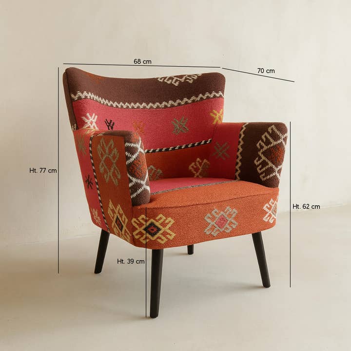 Now's Home - Vente Chaises - FAUTEUIL EN KILIM BRODÉ MAIN MULTICOLORE 68X70X77.5 CHAQUIRA4