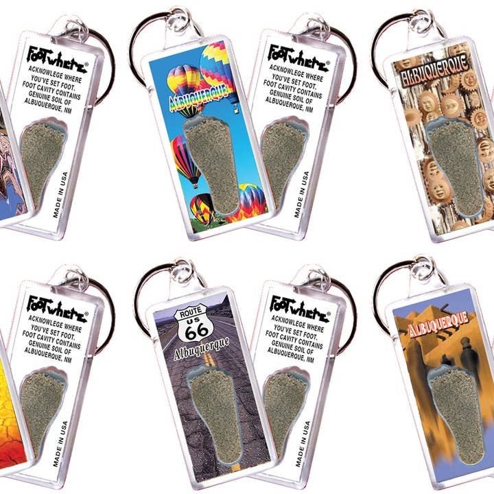 Albuquerque FootWhere® Souvenir Keychain. 72 pieces/ 6 assorted styles. for wholesale by FootWhere- USA Group, Inc.