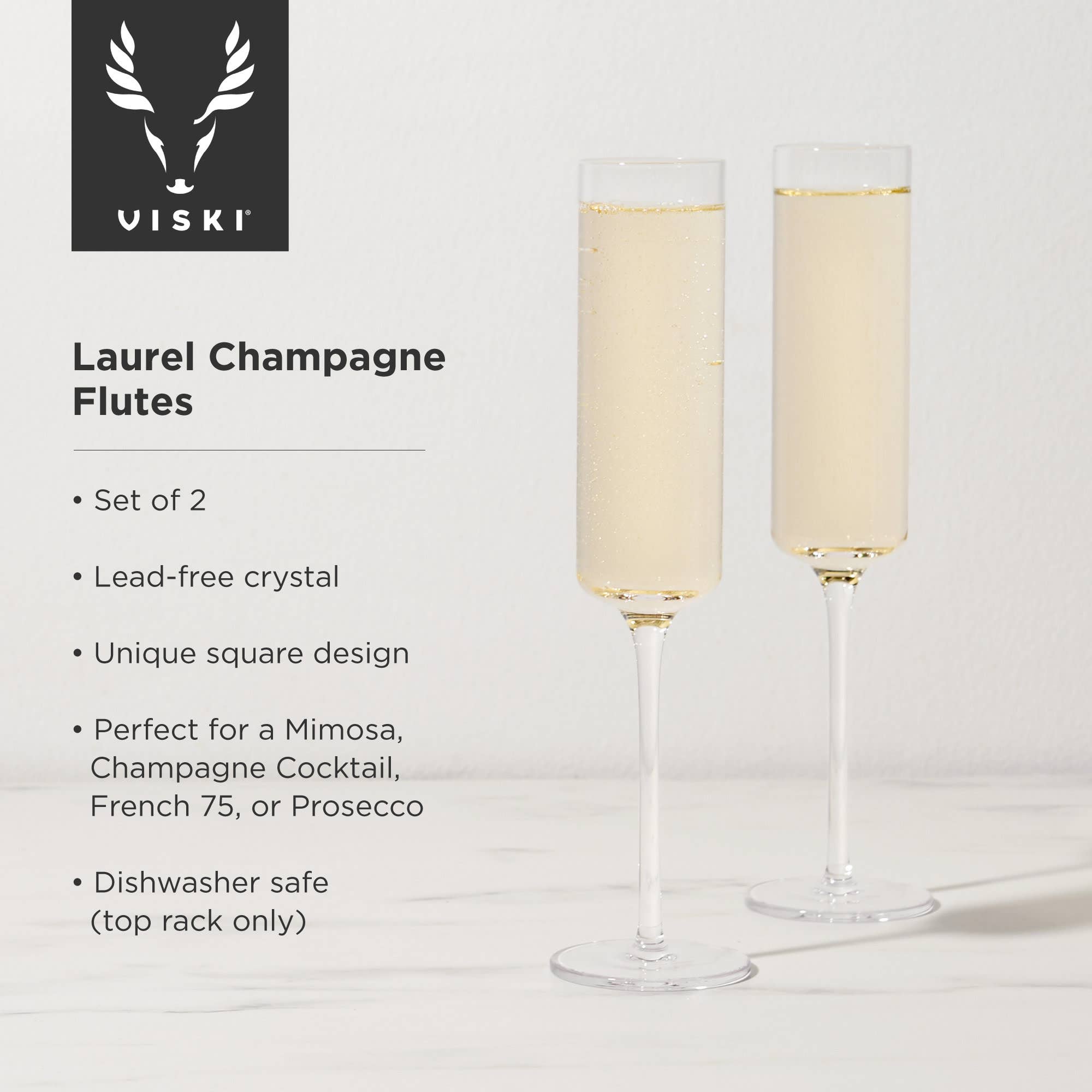 Viski - Wholesale Champagne Flute - Laurel Crystal Champagne Flutes Set of 25