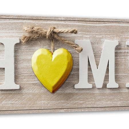 Toile, lettrage de maison avec cœur jaune sur bois clair pour la vente par Motivartdesign