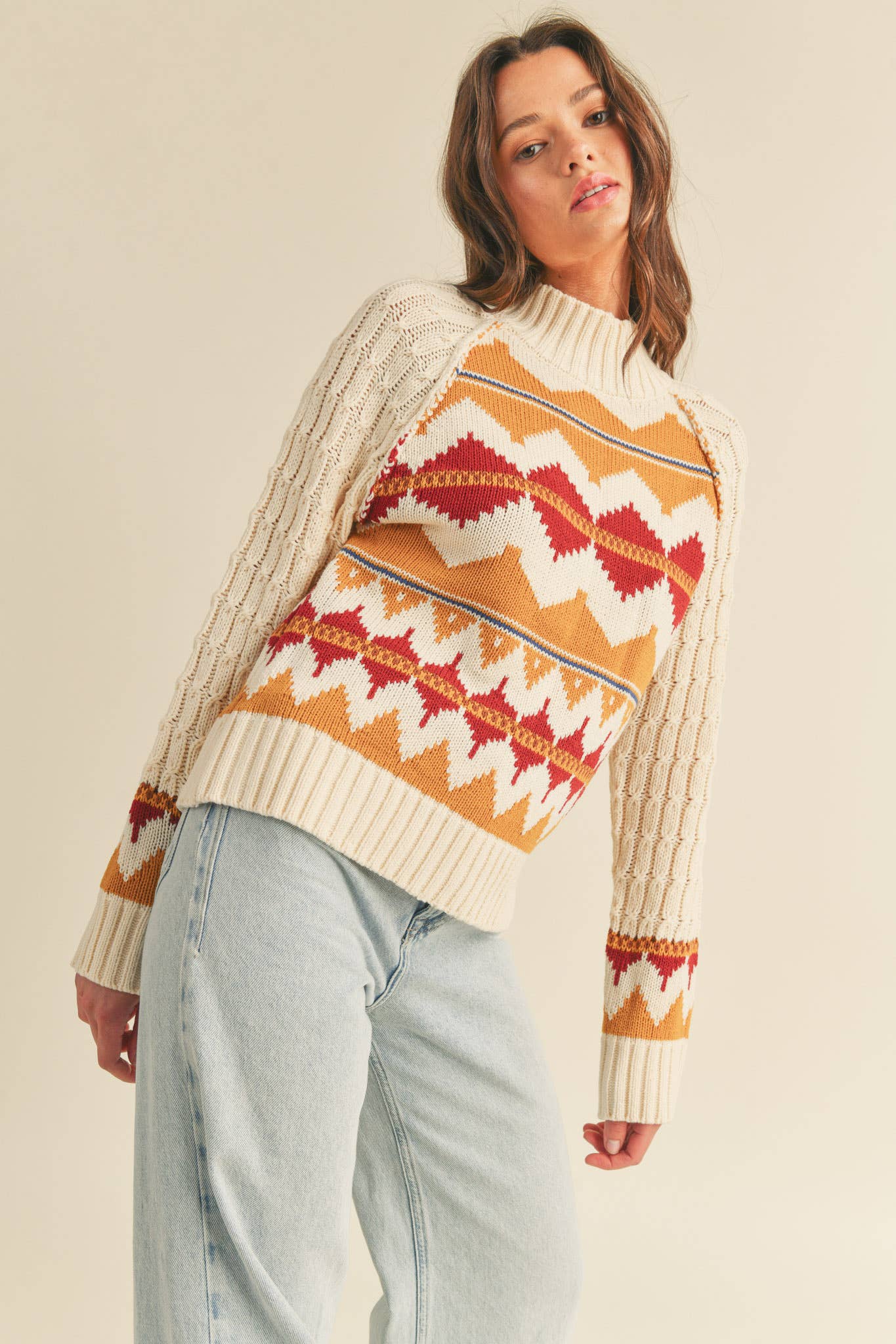 &MERCI - Wholesale Knit Sweater - Women's - FAIR ISLE TURTLENECK SWEATER MSW1017711