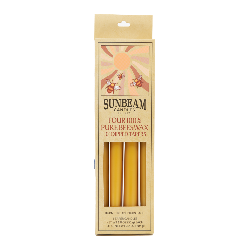 Sunbeam Candles, Inc - Venta al por mayor Velas cónicas/candeleros - Velas cónicas de cera de abejas de 10" - Cajas de 2 pares (paquete de 4 unidades)4