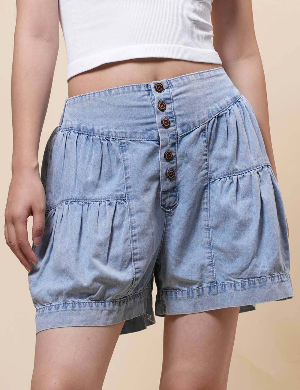 Sweetkama - Vente Short – femme - Short en jean à taille élastique en forme de citrouille pour femmes SKS4086