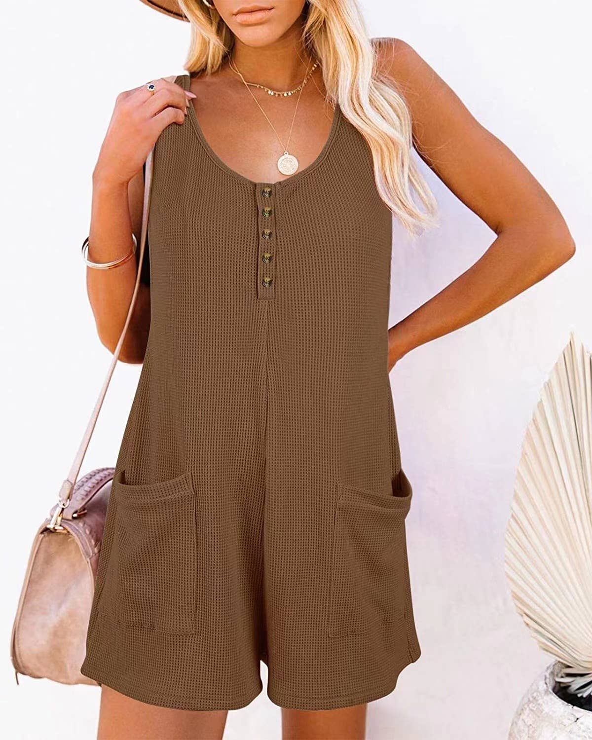 Rosa Clothing - Wholesale Romper - Women's - Waffle romper pocket jumpsuit8