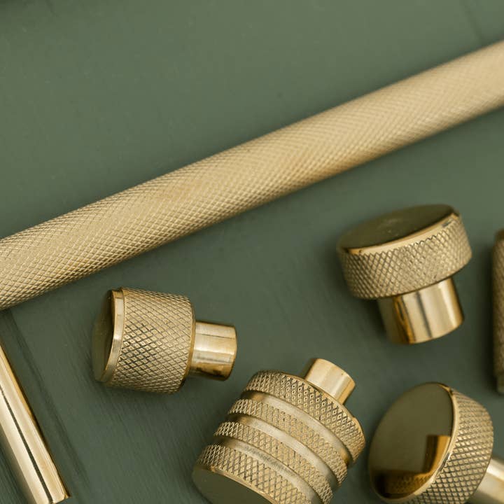 Solid Brass Knurled Kitchen Pull Handles & Knobs - Polished Brass for wholesale by Brass bee