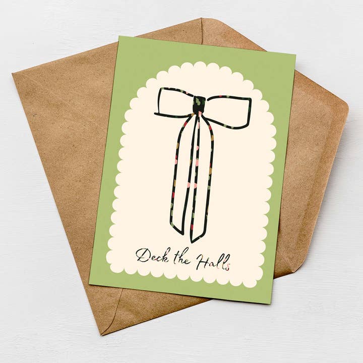 Festive Bow Christmas Card | Deck the Halls Greeting Card for wholesale by Greenwich Paper Studio