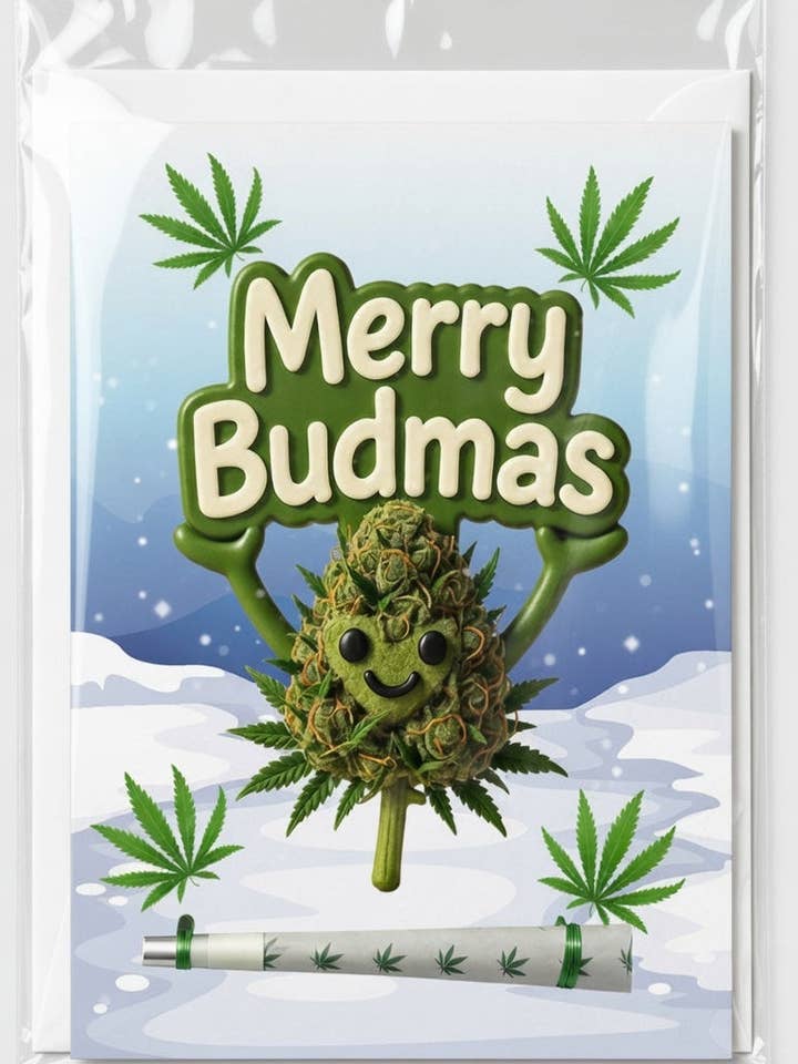 Merry Bud-mas Christmas Card With One-Hitter Attachment | Reefer Cards for wholesale by Reefer Cards