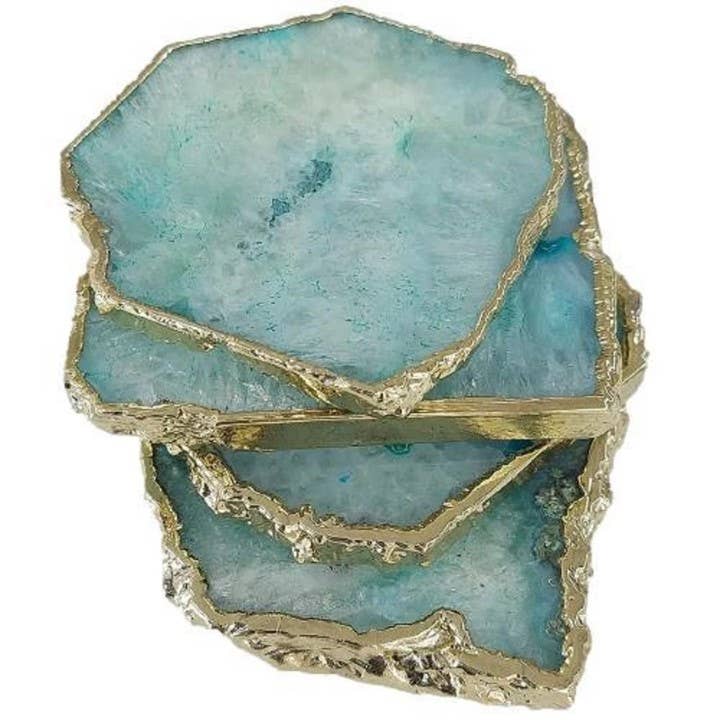 Aqua Agate Coasters Crystal Geode Set of 4 Pcs for wholesale by Serein Wellness