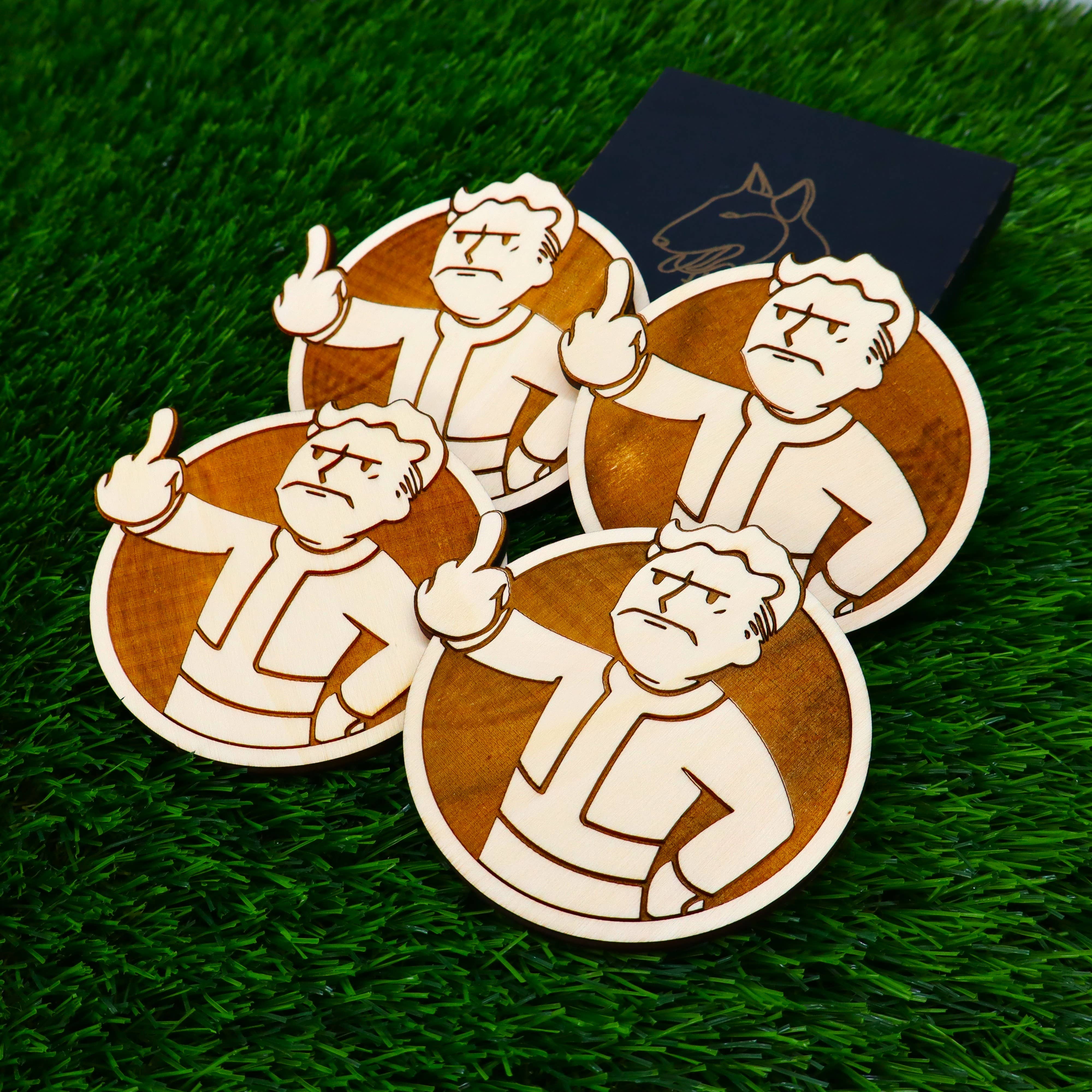 Herbs&Belles – Base de copos por atacado – Porta-copos de Madeira Fallout, Vault Boy Louco, Presente Geek Decoração de Casa17