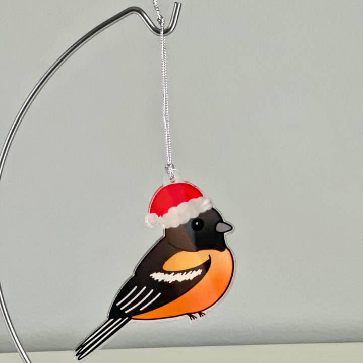 Oriole de Baltimore con adorno navideño con sombrero de Papá Noel para venta al por mayor de Chesapeake Charm Shop