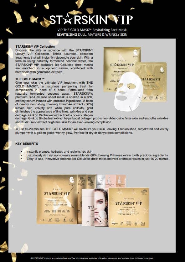 STARSKIN - Wholesale Skincare Face Mask - Gold Revitalizing Bio-Cellulose Face Mask4