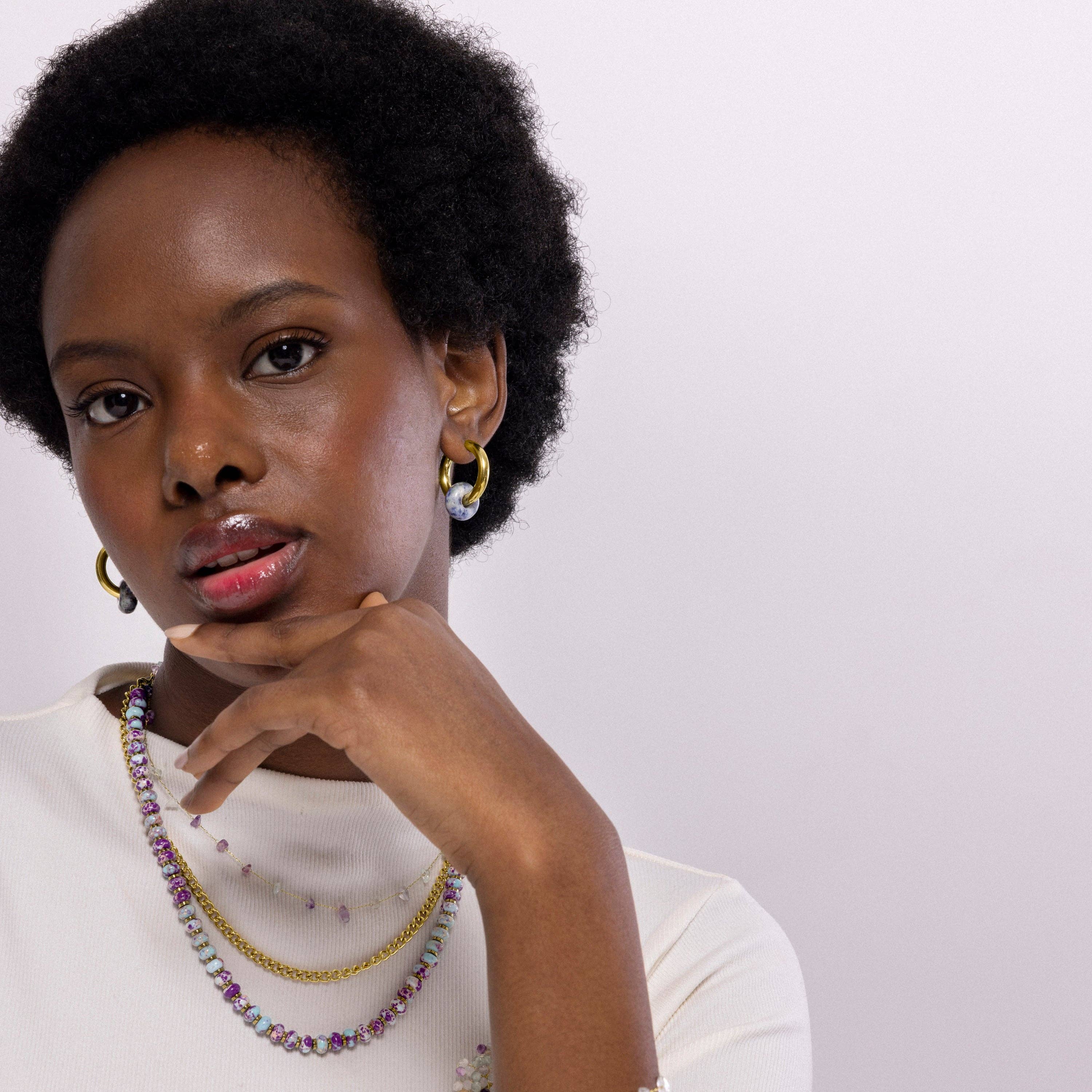 Luxenter - Wholesale Hoop Earrings - Pendientes de Lapislazuli Natural acabados en oro amarillo de 18k - Noku1