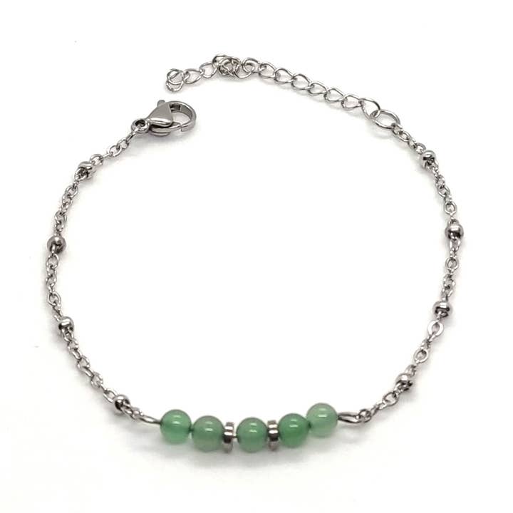 Pulseira de pedras aventurina 4 mm com corrente satélite em aço inoxidável por atacado de Tendances perles