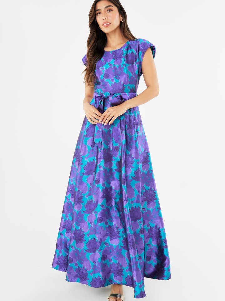 Olivia Gown Purple Floral Silhouette Jacquard for wholesale by Abbey Glass
