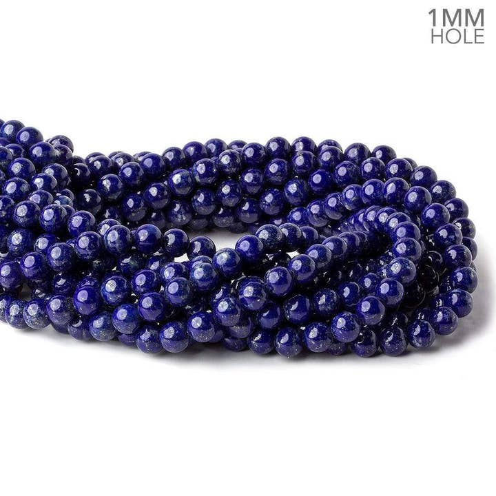 Beads of Cambay - Wholesale Beads - 6mm Lapis Lazuli plain round beads 16 inch 68 pieces AA 1 mm Hole