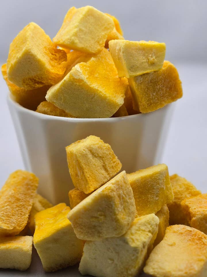 Mango Crunch Chunks (Freeze Dried Mangoes) for wholesale by Forever Freeze Co.