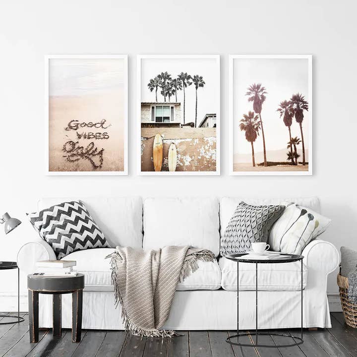 Art Lane - Wholesale Gallery Wall Set - Boho Style Coastal Wall Decor. Good Vibes, Palm Trees, Surf