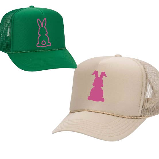 Pink Easter bunny he is risen Trucker Hat cap customizable for wholesale by The Candy Collections