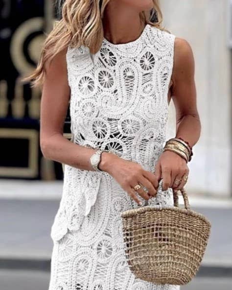 Rosa Clothing - Wholesale Top & Skirt Set - Women's - Bohemia Cut-Out Lace Irregular Vest Top Skirt Set3