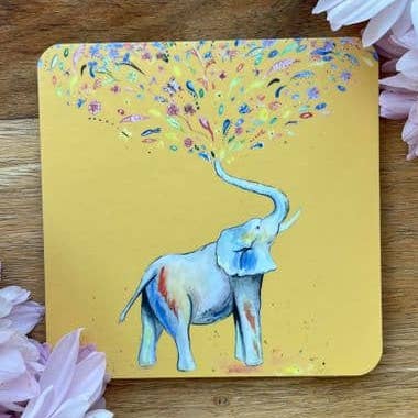 Wunderschöner umweltfreundlicher Korkuntersetzer mit Elefantenmotiv | Hergestellt in Großbritannien, FSC für den Großhandel von Jen Winnett Eco Artist